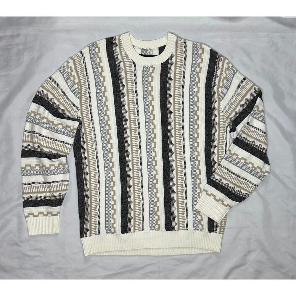 Men's Hollister Cream and Brown Pattern Sweater